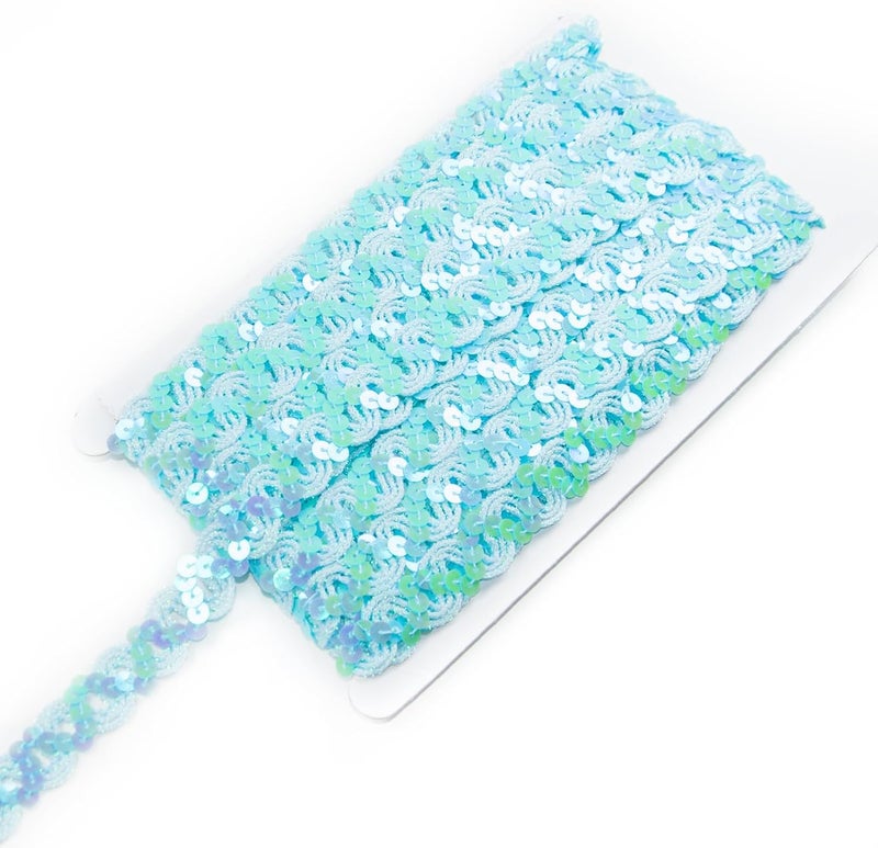 TACOLO Sequin Ribbon Trim 24 Yards Flat Glitter Ribbon, 2 Rolls Sequins Beaded Lace Trim for Sewing, DIY Crafts, Clothing, Headband, Embellishments (Sky Blue) - Image 1